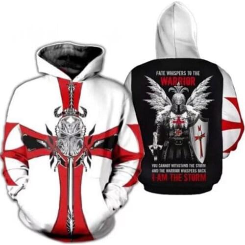 Cool White Templar Order Hoodies Big red cross Fashion Casual Hooded Sweatshirts Streetwear Oversized Pullover Outerwear