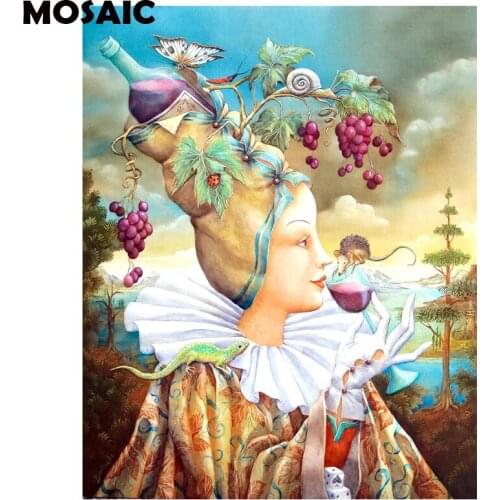 MOSAIC Diamond Embroidery DIY mosaic cartoon girl wine fruit square Diamond Painting Cross Stitch photo of Rhinestone art wall