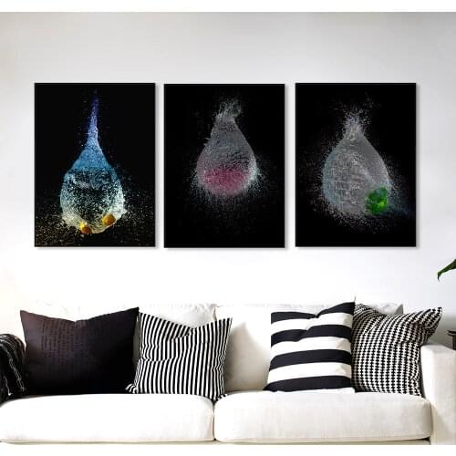 Water Drops Wall Art Prints Posters Abstract Canvas Painting Bursting Water Balloon Pictures for Living Room Bedroom Home Decor