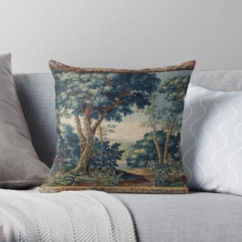 Pillowslip GREENERY, TREES IN WOODLAND LANDSCAPE Antique Flemish Tapestry Throw Pillow 100% Cotton Decor Pillow Case