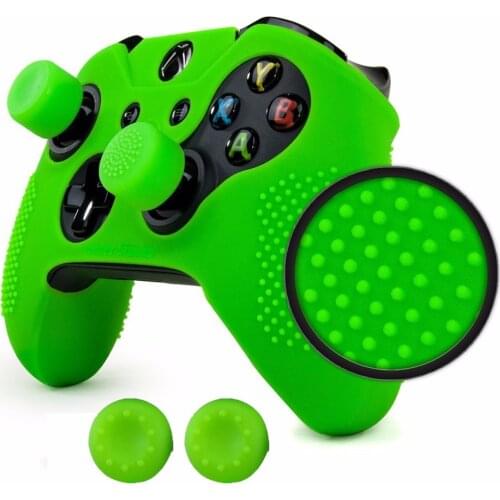 Non-slip STUDDED Thicker Ultra Soft Protective Silicone Case Skin Cover and 2pcs Thumbstick Caps for Xbox One Elite Controller