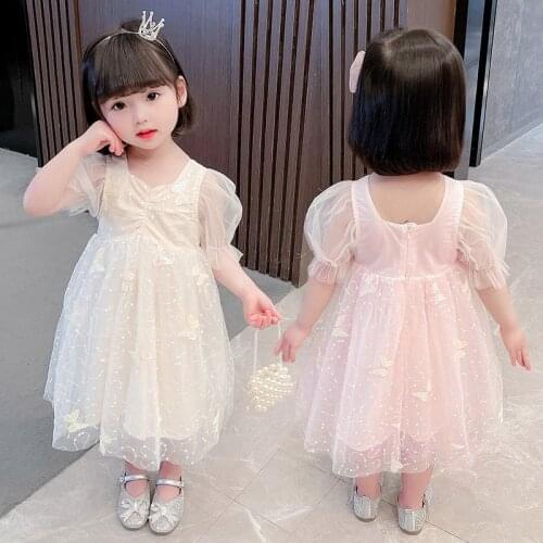 Girls Summer new dress short sleeve dress summer dress mesh dress fashion lovely Sequin dress butterfly element 1 2 3 4 5 6 y