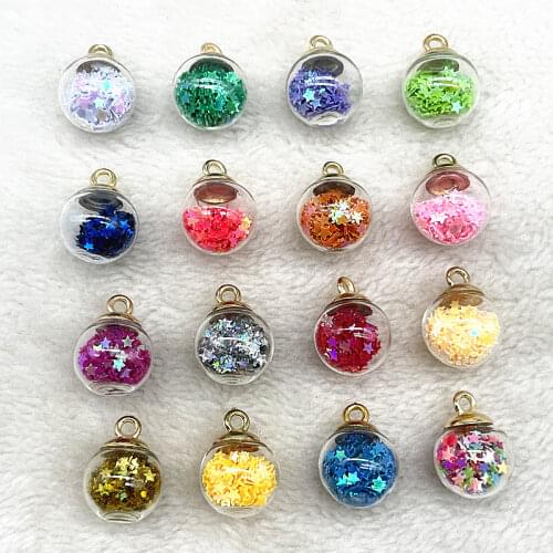 Wholesale 16mm Colorful Transparent Ball Glass Star/Round Charms Pendant Find Hair Accessories Jewelry Charms Earring #15