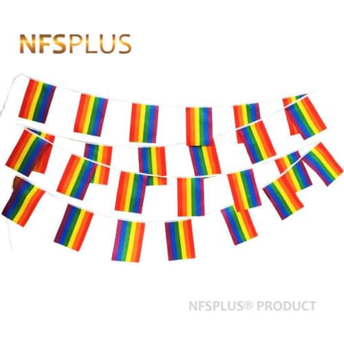 Hanging LGBT Flag Lesbian Gay Bisexual Tansgender Pansexual 15PCS 14x21cm Polyester 5M Decorative Rainbow Flags and Banners