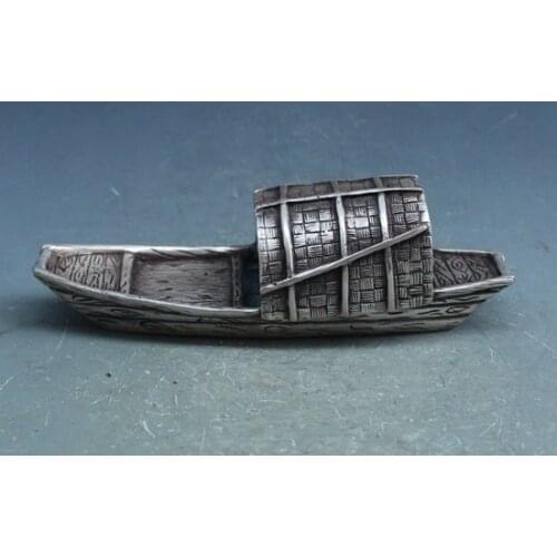Elaborate Ancient Chinese Classical White Copper Statue - Little Fishing Boat