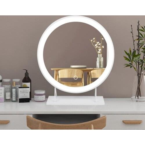 Dropshipping 1Pcs Round Makeup Mirror Cool White 6500k Mirrors 3color Dimmable Beauty Mirror Touch Switch Decorative Mirrors HWC