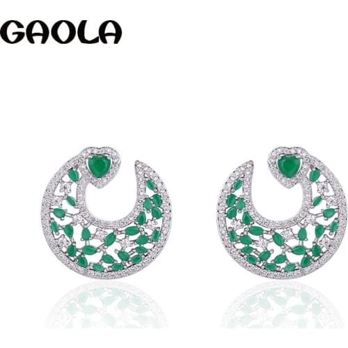 GAOLA 2018 Fancy Round Shape Cubic Zirconia Love Stud Earrings for Women Girls Christmas Gift GLE7118