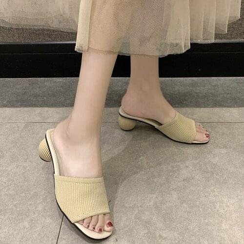 Knit Slippers Women Summer Shoes Fashion Round Ball Heel Open Toe Designer Sandals Women Indoor Outside Slides
