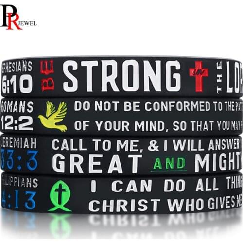 "Power of Faith" Bible Verse Wristbands 4Pcs/Set Christian Religious Rubber Bracelets Bangles Jewelry Gifts