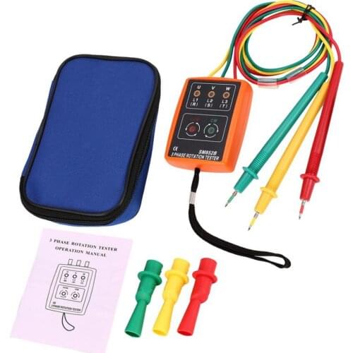 SM852B 3 Phase Rotation Tester Digital Phase Indicator Detector LED Buzzer Phase Sequence Meter Voltage Tester 60V~600V AC