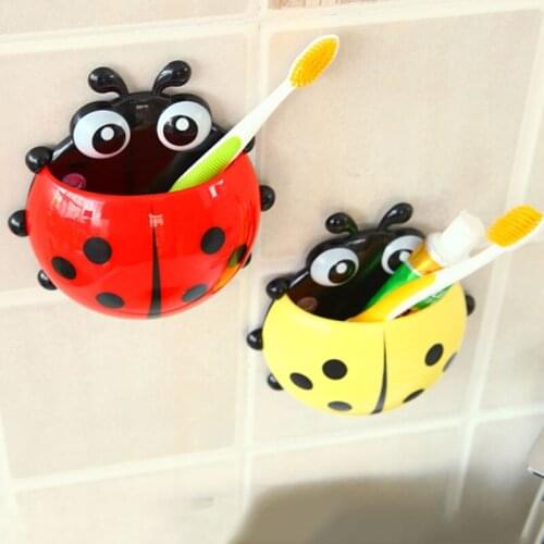 1Pcs Cartoon Ladybug Pattern Kids Toothpaste Toothbrush Holder Rack PP Wall Suction Rack for Toothbrush Bathroom Accessories