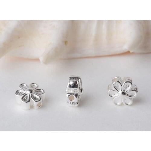 Solid 925 sterling silver flower charm beads, spacer charm beads for necklace, bracelet,earring sterling silver jewelry
