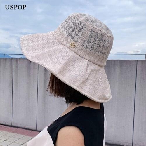 USPOP New Letter M Wide Brim Bucket hat Light Breathable Sun Hats