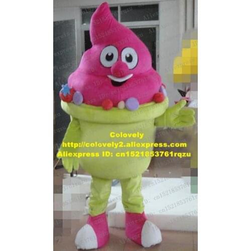 Yummy Pink Ice Cream Ice-crei Am Cone Gelato Ice-crefeel Ice-cremorning Mascot Costume Cartoon Character Green Clothes ZZ1950 FS