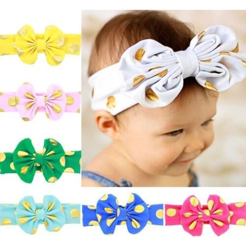 Yunfly Fashion Baby Headbands Cotton Blend Messy Gold Dot Bow Headwrap Big Bow Knit Headwrap Baby Turban Headband Photo Prop