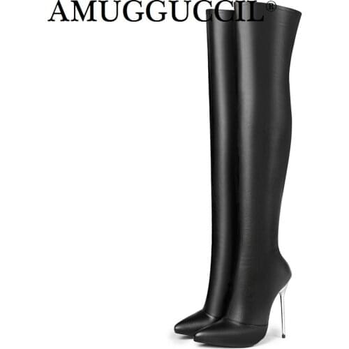 2021 New Arrival Plus Big Size 33-43 Black Red Zip 12.5CM High Heel Sexy Over The Knee Thigh High Autumn Winter Women Boot X1701