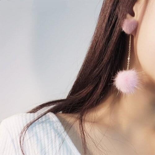 Autumn Winter New Fashion Cute Pink White Pom pom Ball Long Dangle Earrings For Women Trendy Chic Drop Earrings brincos bijoux