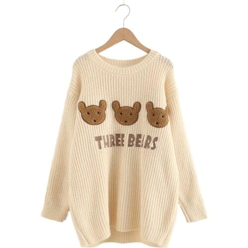 Autumn Winter Womens New Style Bear Embroidery Loose Casual Sweaters Girls Knit Jumpe Harajuku Jumpers Pullovers 2011670