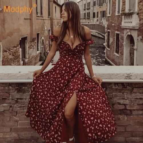 2020 Autumn New WomenS Fashion Burgundy Print Dress Vestidos Sexy Strapless Short Sleeve Runway Celebrity Club Party Midi Dress