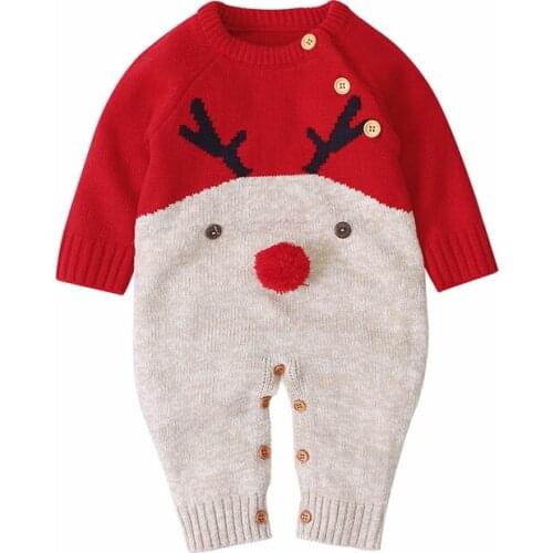 2020 Winter Christmas Newborn Baby Boy Girl Knitted Romper Jumpsuits Cute Long Sleeve Cartoon deer Wool Xmas Clothes