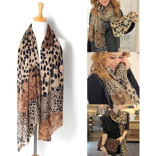 1 Pcs New Fashion Leopard Chiffon Scarf European and American Chiffon Large Shawl Scarf Womens Long Scarf