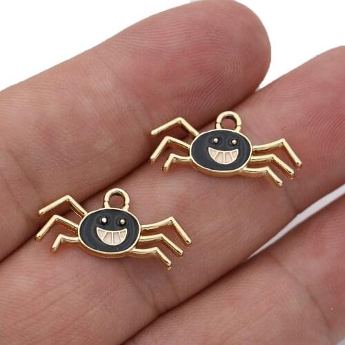 5Pcs Enamel Gold Color Spider Charm Pendant for Jewelry Making Earrings Bracelet Necklace Accessories DIY Findings