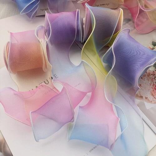6CM Gradient Rainbow Organza Ribbon Gift Wrapping Handmade Bow Material Homemade Childrens Hairpin Accessories