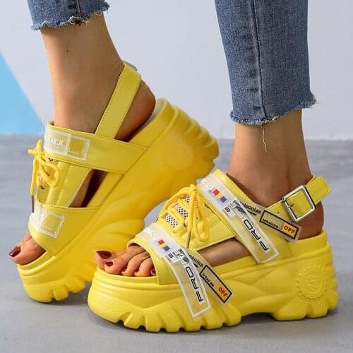 9cm/3.5 inch Height Wedges Platform Womens Sandals Fashion Thick Bottom Mixed Colors Woman Shoes Summer Chunky Beach Shoes 2021