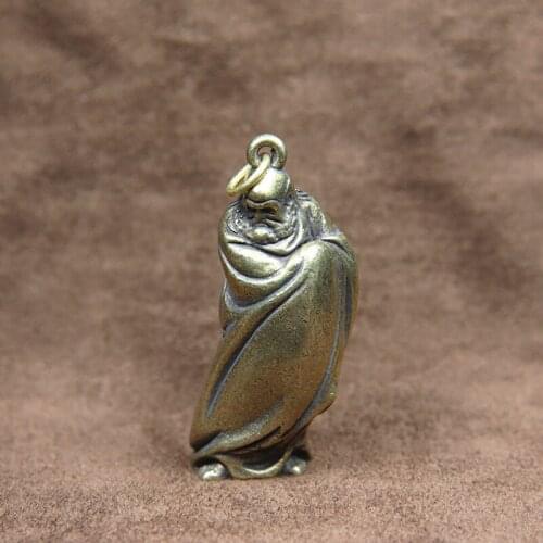 Antique Brass Chinese Taoism Founder Laozi Figurines Miniatures Desktop Ornament Vintage Metal Lao-Tzu Statue Home Decor Pendant