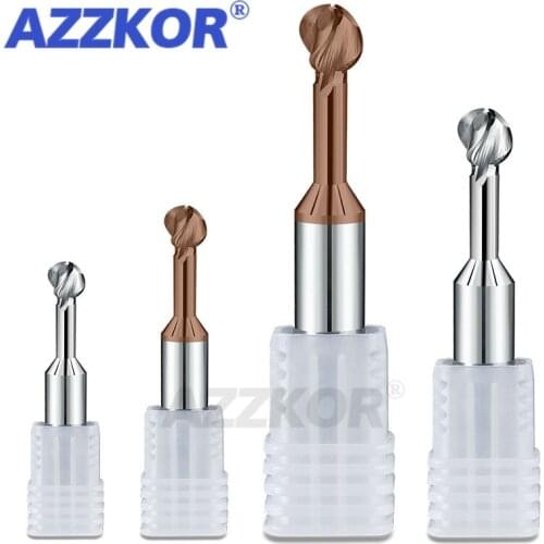 Arched Ball Head Tungsten Steel Coated Lollipop Milling Cutter Carbide CNC AZZKOR Arch Cutter Aluminum Ball End Milling Cutter
