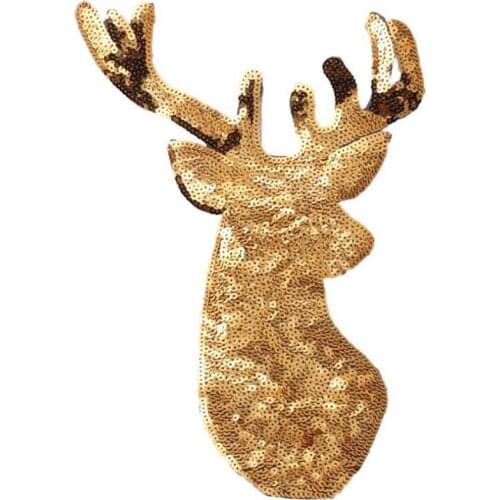 Sequined Christmas elk patch for Coats Jeans Backpack Iron On Gold Silver Animal Stickers DIY clothes patches sewing appliques