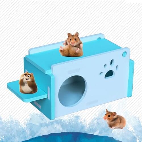 Wooden Hamster Cage Paw Decor Small Animal Hideout Hamster House With Ladder Hamster Cage House for Rat Guinea Pig Squirrel