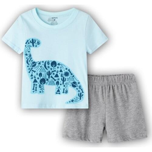 Kids Boys Girls Cartoon Dinosuar Print T Shirt Shorts Pajamas Sleepwear Outfits Clothing Sets Childrens Clothing Baby Clothes