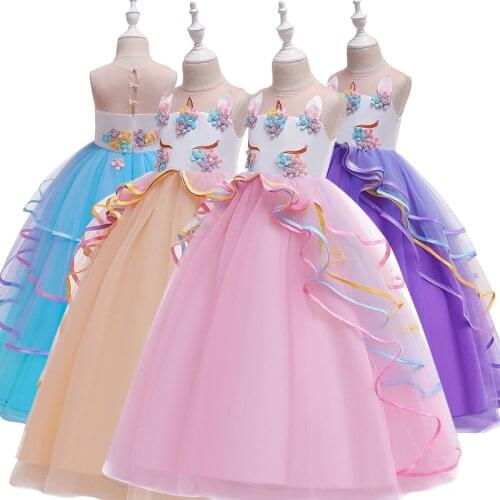 Europe and the United States 2019 childrens dress unicorn long dress mesh gauze princess dress show girls dress