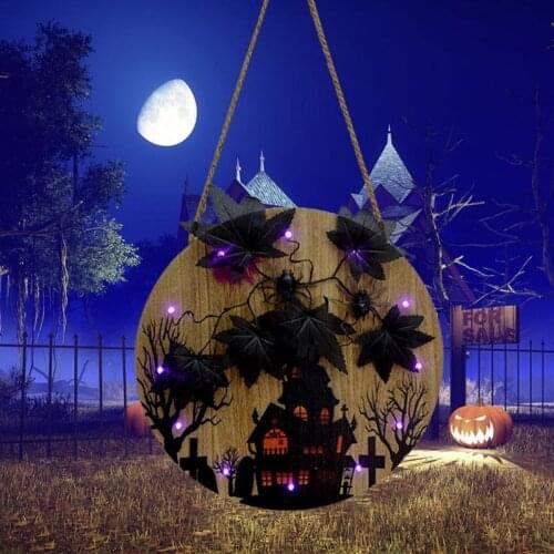 Halloween Maple Leaf Haunted House Glowing Front Door Hanger Decor Entryway Wall Decor Hanging Craft Festival Element Home