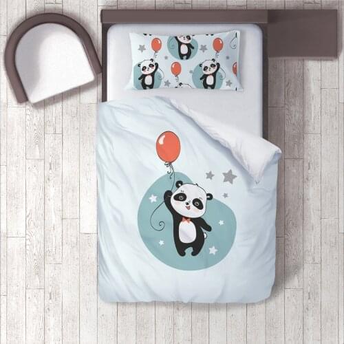 Duvet Cover Set Bedding Set Pillow Case for Baby and Kids Room 3D Printed Blue Panda Balloon Model 324