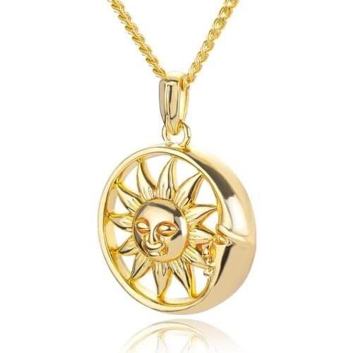 Round Tarot Cards Sun Moon Amulet Pendant Necklace For Women Men Collar Gold Stainless Steel Nekclace Female Jewelry Couple Gift