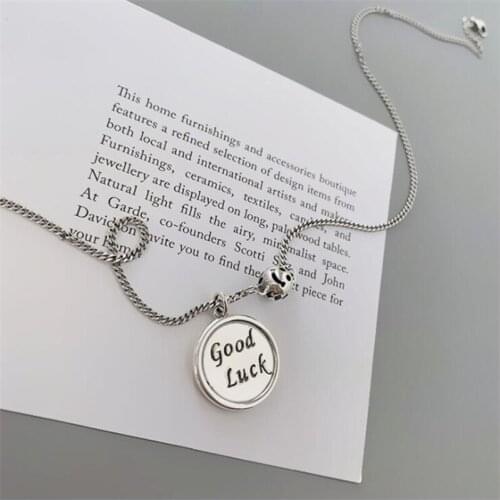 Cool Design Lucky Letter 925 Sterling Silver Personality Round Smile Face Retro Thai Silver Clavicle Chain Necklaces N210
