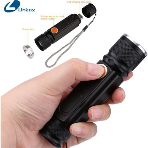 Lumiparty USB Rechargeable 5000lm COB T6 LED Flashlight with Magnet XM-L T6 Handy LED Flashlight Flash Light Pocket Torch