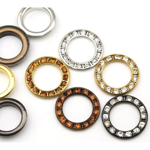 90sets Metal eyelet inner size 14mm big round metal brass rhinestone eyelets crystal diamond grommets glass eyelets RE-22mm