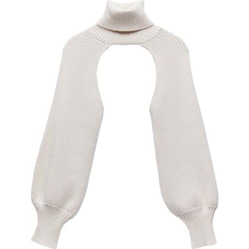 2021 autumn and winter fashion new Korean ladies high neck long sleeve solid color knitted bib shawl top sleeve sleeve women