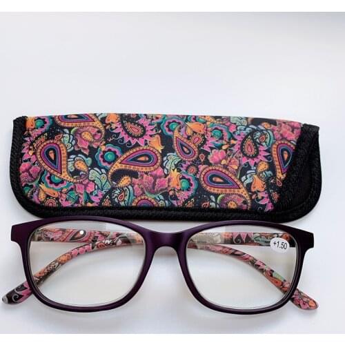 Womens Pocket Printed Reading Glasses with Matching Pouch Spring Hinge Presbyopic Reading Glasses +1.0 1.5 2.0 2.5 3.0 3.5 4.0