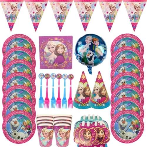 Disney Frozen Elsa and Anna Princess Disposable Tableware Paper Straw Plates Balloon Kids Birthday Party Decorations Supplies