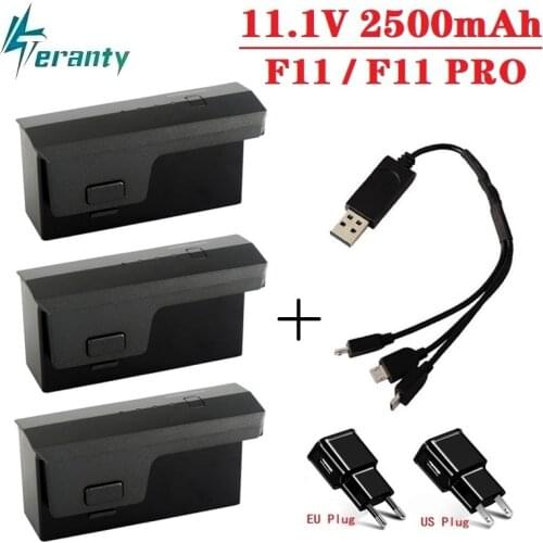 Original 11.1v 2500mAh LiPo Battery for F11/ F11 PRO 5G Wifi FPV GPS RC Quadcopter Spare Parts Accessories with 3 in1 Charger