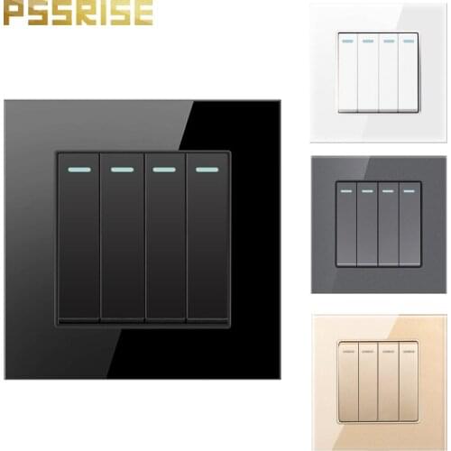 G11 PSSRISE 4 Gang 2 Weg Wand Schalter Push-taste Schalter Licht Schalter Luxus Kristall Gehärtetem Glas Panel Fluoreszierende 1