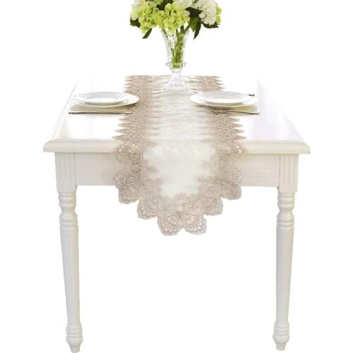 Luxury European Elegant Lace Table Runner Natural Decor Wedding Home Table Decoration Accessories Cream White Party Tablecloth