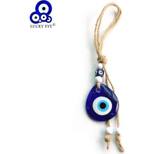 Lucky Eye Glass Water Drop Blue Turkish Evil Eye Pendant Bead Wall Hanging Handmade Decoration for Home Living Room Car LE793