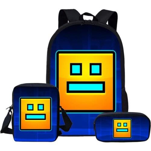 Cartoon Book Bag Geometry Dash Student School Bags Set Primary School Backpack for Girls Boys Kids Backpacks Children Schoolbag