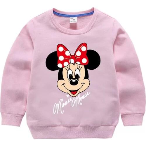 Disney Minnie Mouse Girls Hooded Sweatshirts Spring Autumn Cotton Pullover Childrens Clothes Girl Sweater Kids Tops Clothing