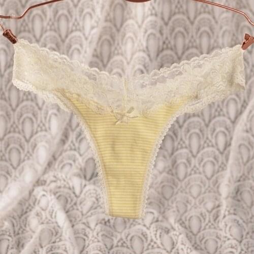 Panties dry cotton comfortable breathable womens underwear low-waist lace sexy thong t string